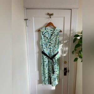 Voodoo Vixen Retro Inspired Mint Green Cat Printed Pencil Dress with Belt XL